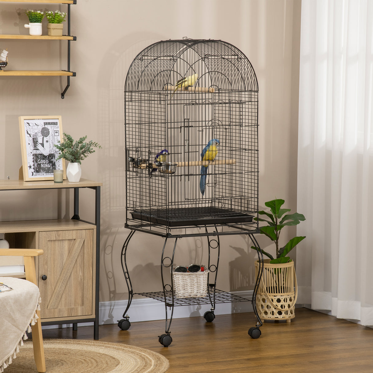 easycomfort gabbia per uccelli e canarini voliera con ruote in metallo nero 51x51x153 cm