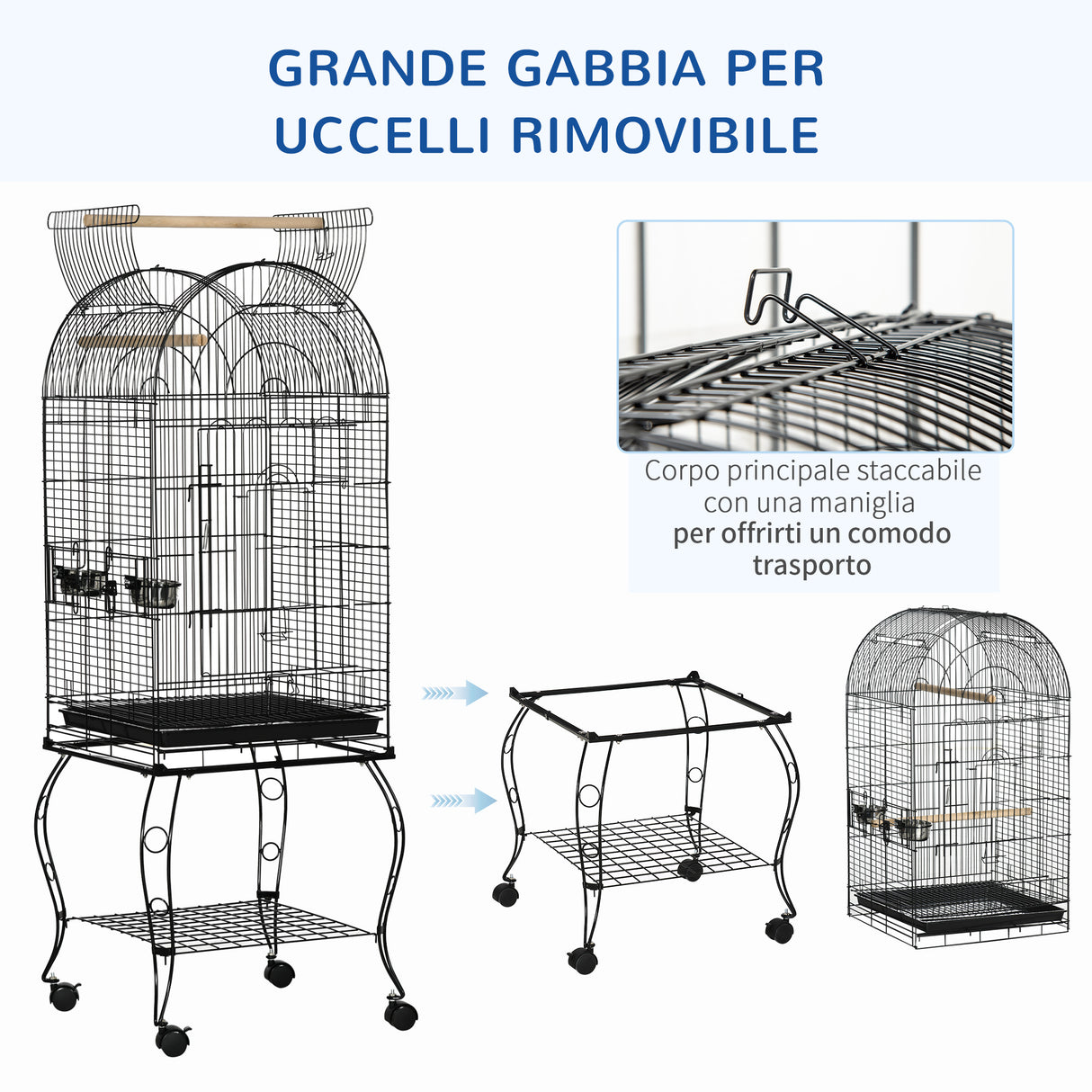 easycomfort gabbia per uccelli e canarini voliera con ruote in metallo nero 51x51x153 cm