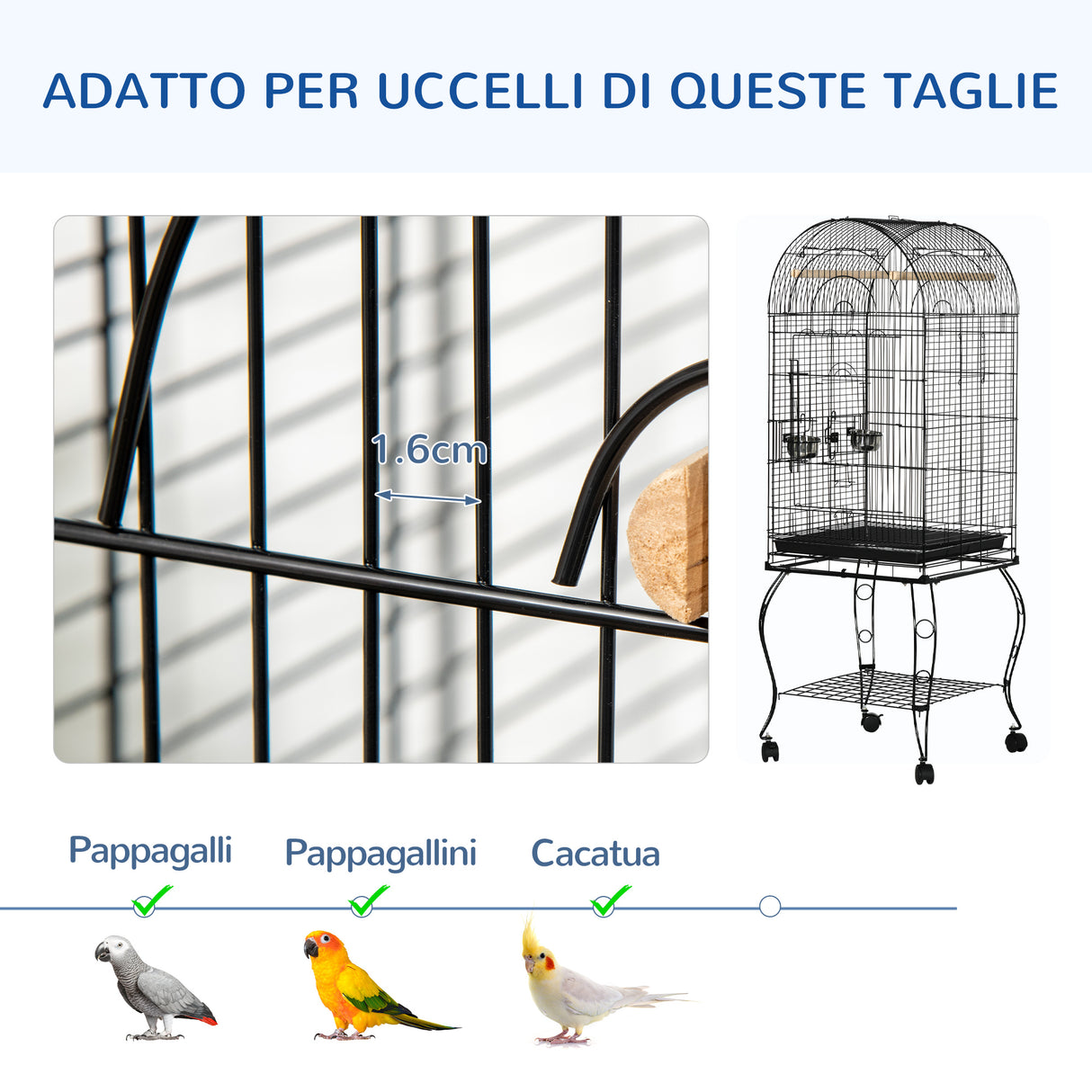 easycomfort gabbia per uccelli e canarini voliera con ruote in metallo nero 51x51x153 cm