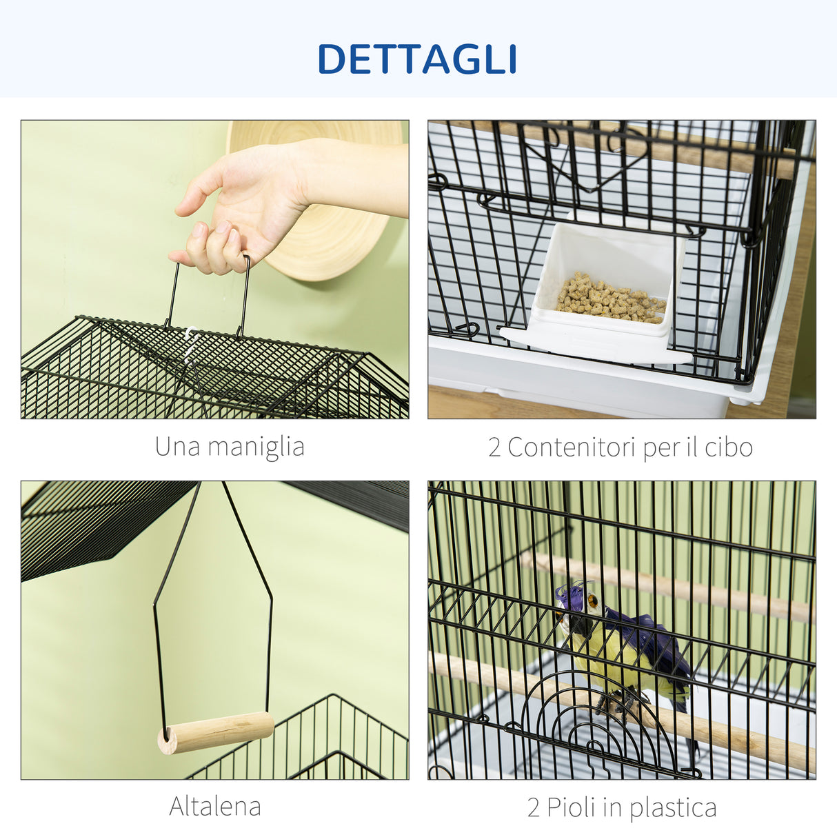 easycomfort gabbia per uccelli in metallo e plastica con maniglia di trasporto e vassoio estraibile 50.5x41x63 cm bianco