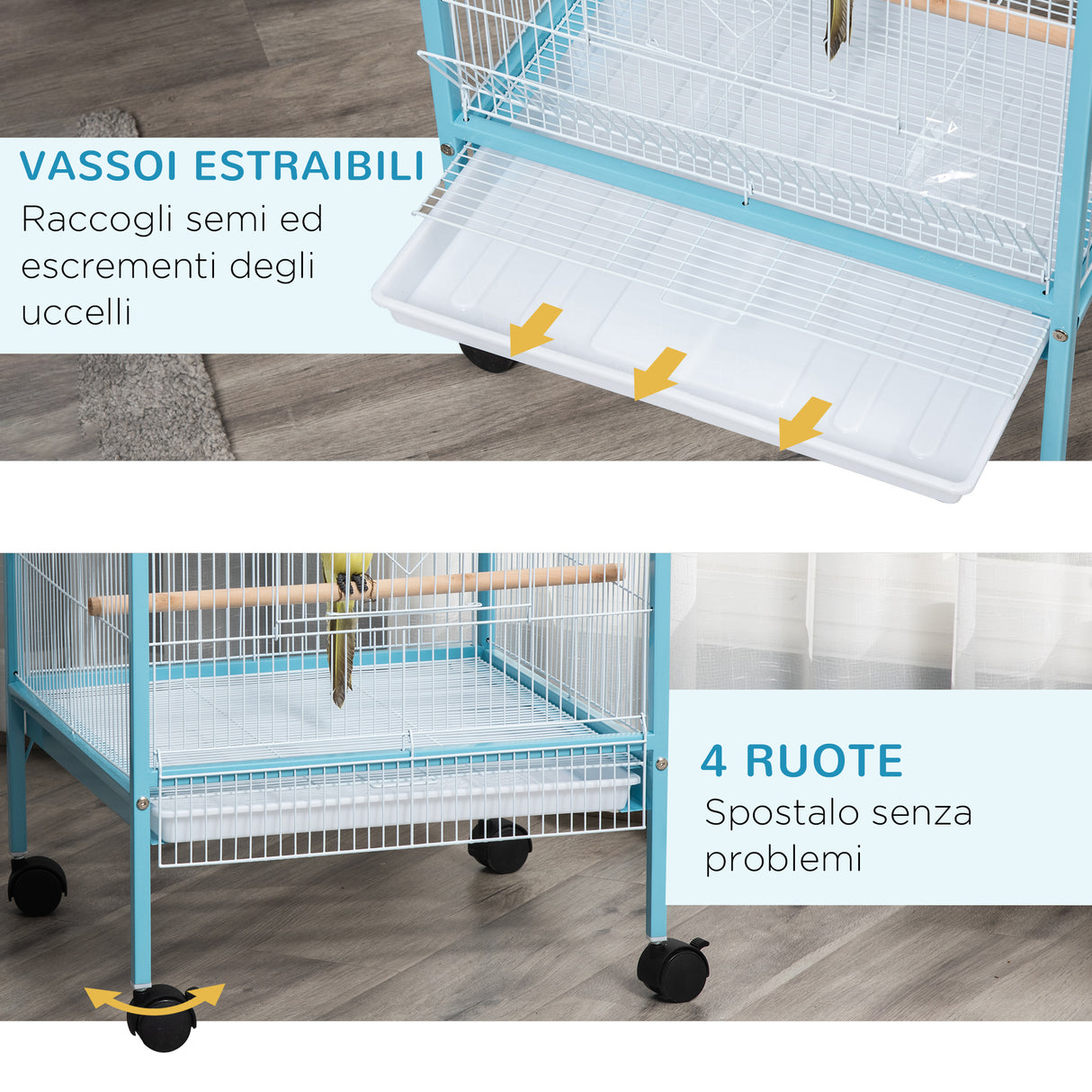 easycomfort gabbia per uccelli 2 in 1 voliera da interni con 4 ruote e vassoi estraibili 51.5x50x140cm
