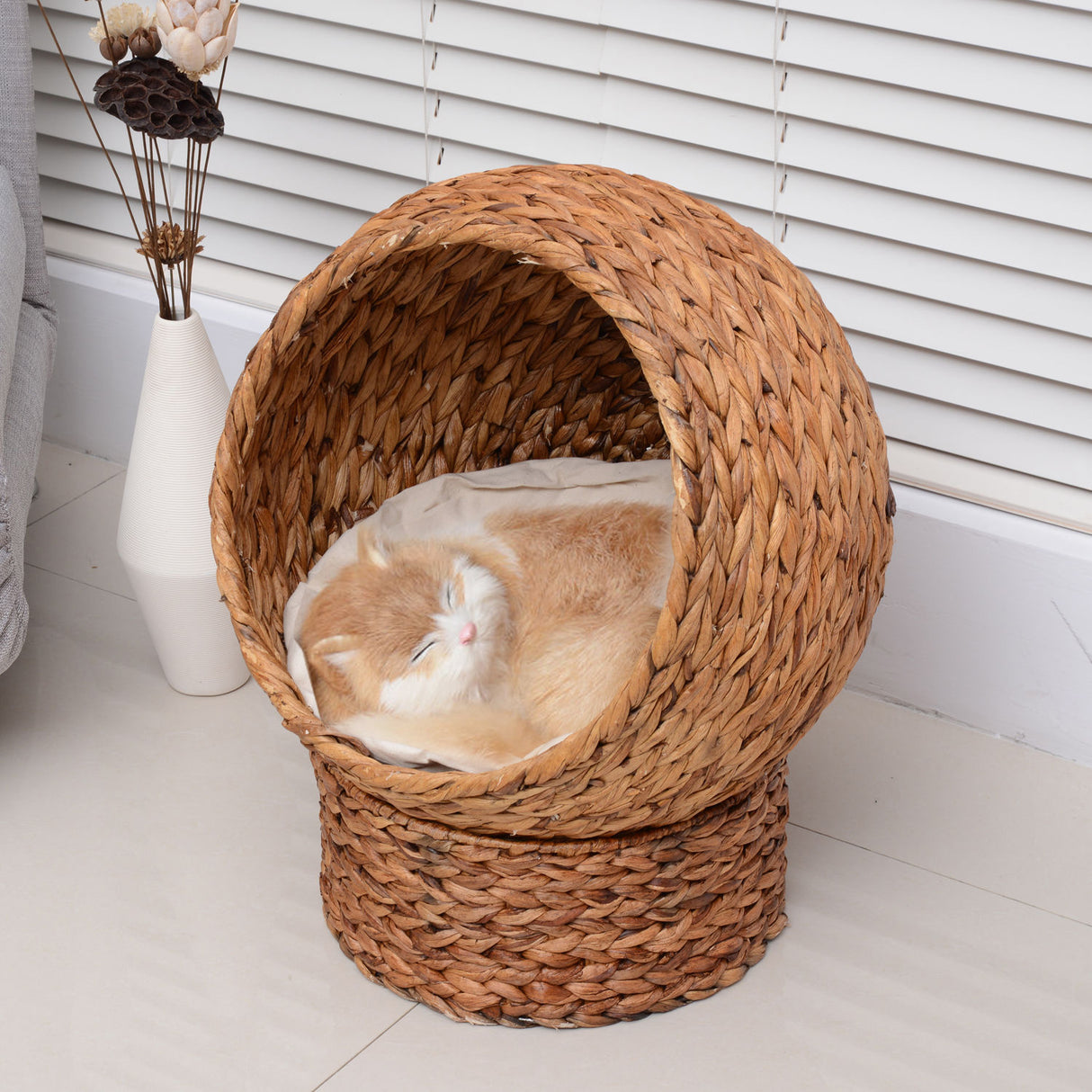 easycomfort easycomfort letto per gatti in vimini con cuscino in cotone bianco 42 x 33 x 52 cm