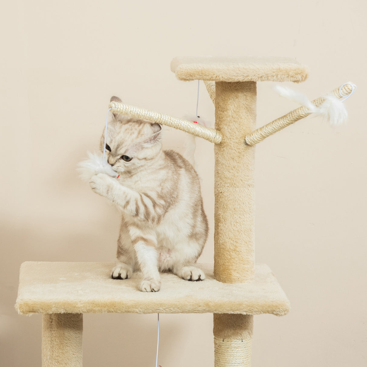 easycomfort easycomfort albero tiragraffi con cuccia per gatti in legno sisal naturale beige 40x30x131cm