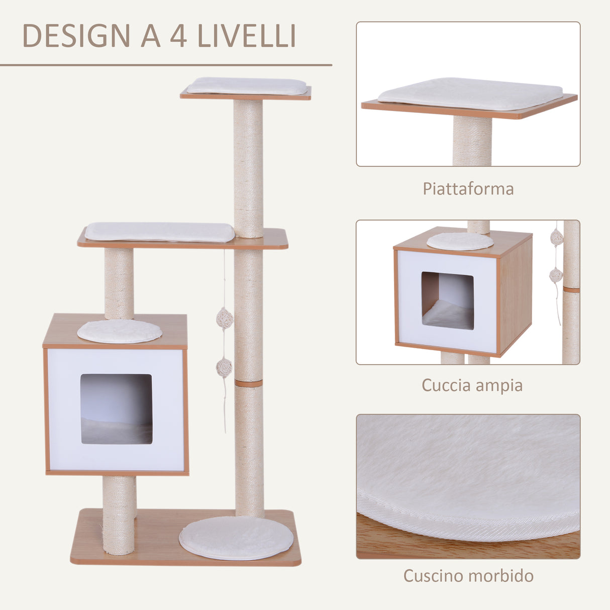 easycomfort easycomfort albero per gatti in sisal con cuccia piattaforme e giochi 60x40x120cm