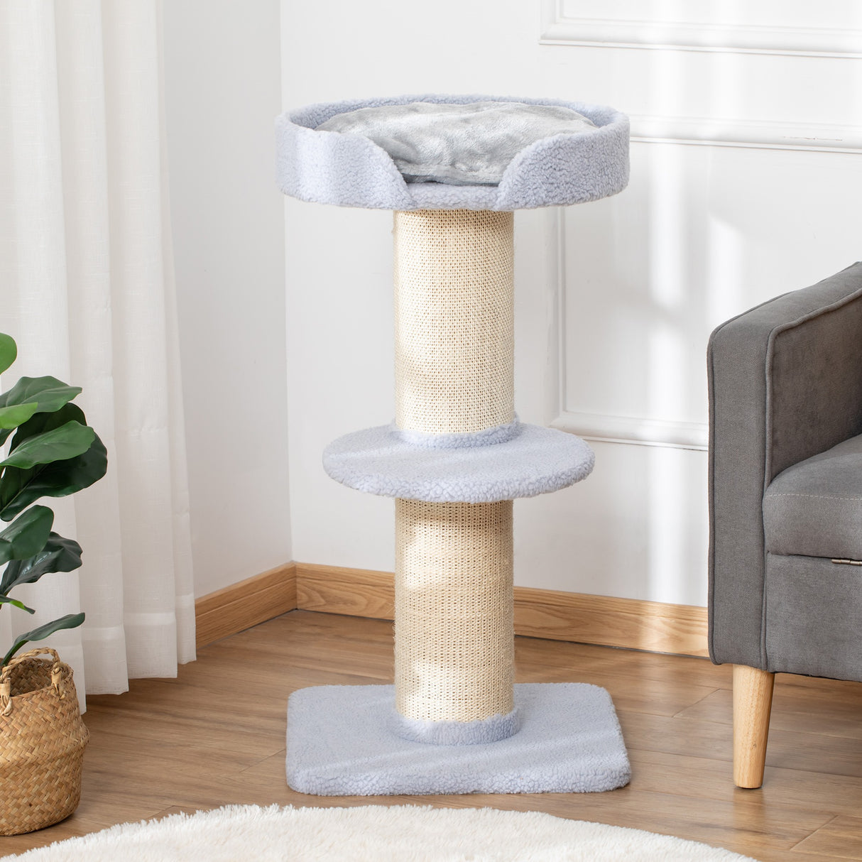 easycomfort tiragraffi per gatti con lettino rivestimento peluche e palo in sisal 45x45x91cm azzurro