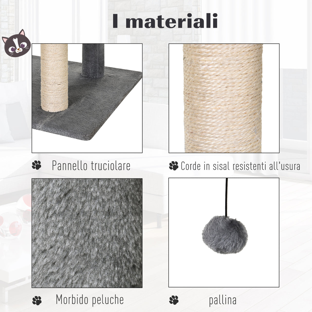 easycomfort easycomfort albero tiragraffi accessoriato con cuccia lettino sospeso e 2 pedane in peluche grigio