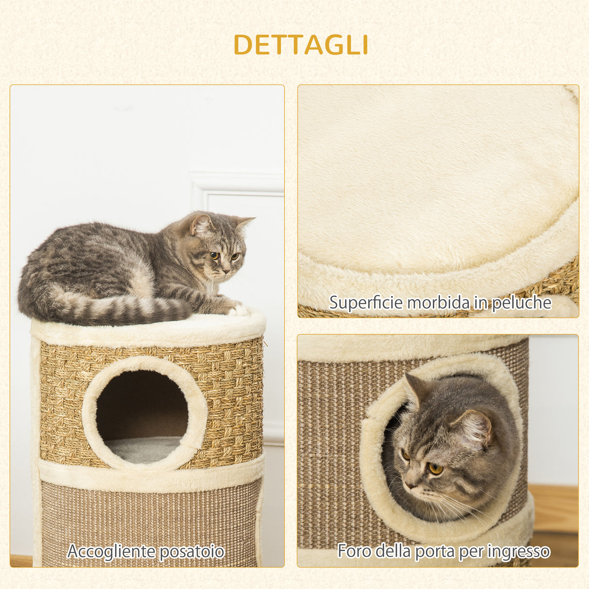 easycomfort easycomfort casetta cuccia per gatti tiragraffi a torre 3 nicchie corda in sisal alga marina