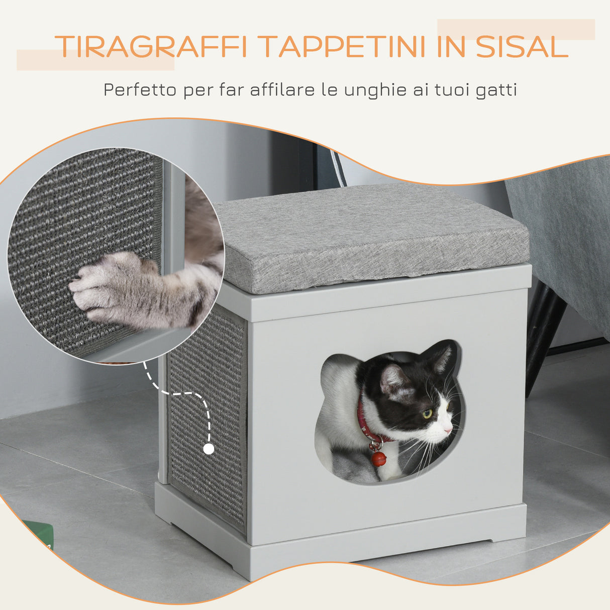 easycomfort easycomfort cuccia per gatti in legno con 2 cuscini e tiragraffi rimovibili grigio