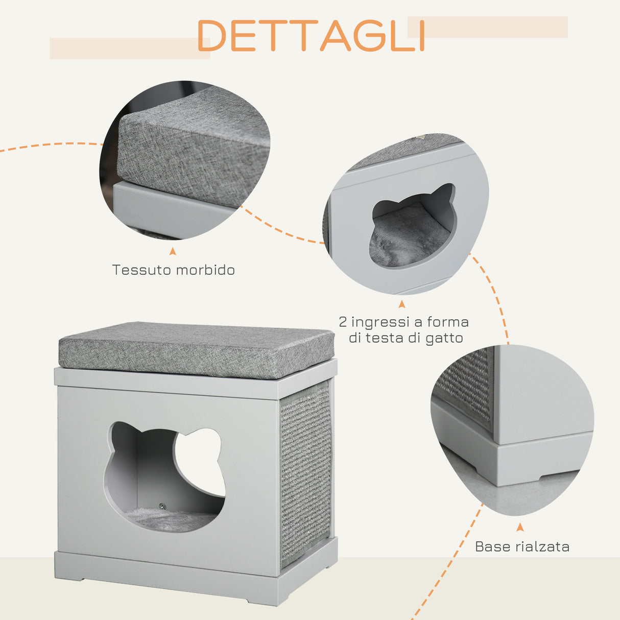 easycomfort easycomfort cuccia per gatti in legno con 2 cuscini e tiragraffi rimovibili grigio