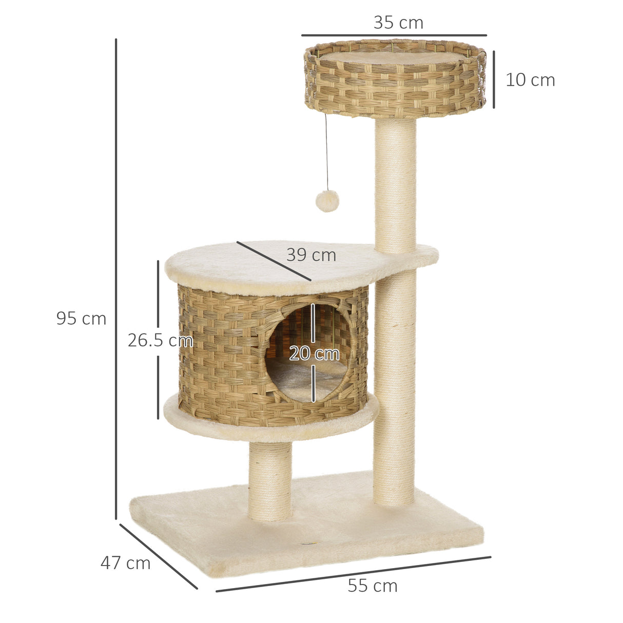 easycomfort easycomfort albero tiragraffi per gatti adulti e gattini da 95cm cuccia e casetta per gatti in rattan e pali in sisal