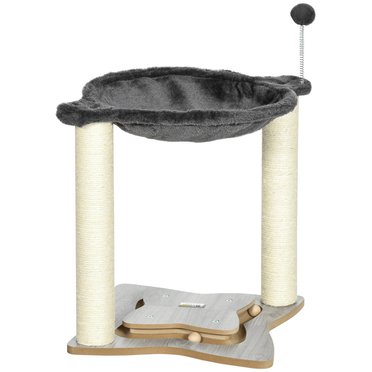 easycomfort tiragraffi per gatti con amaca in peluche base in legno con gioco e pali in sisal 53.55x53.5x66cm grigio