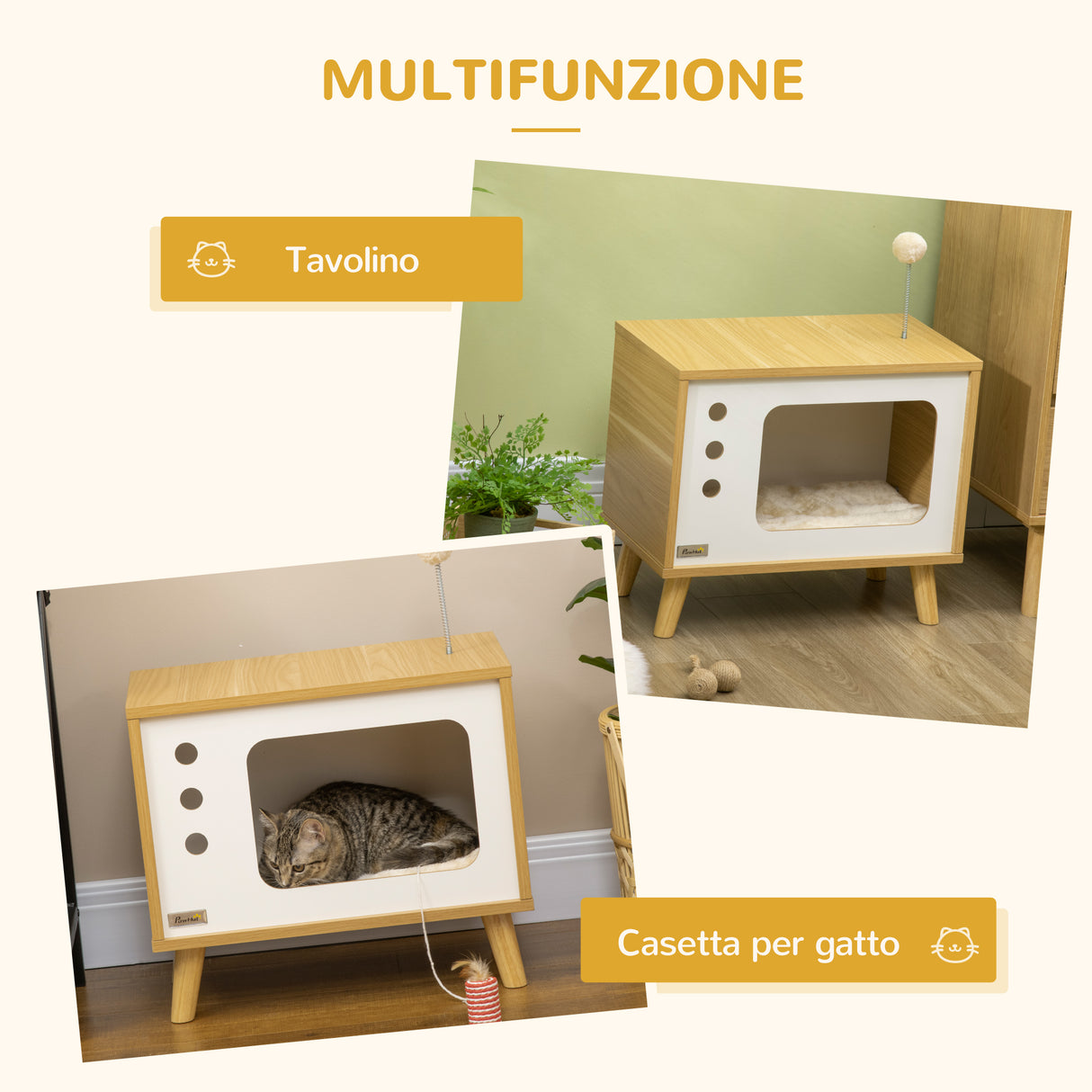 easycomfort casetta per gatti in truciolato a forma di televisore con cuscino e pallina giocattolo 50x28x43 cm