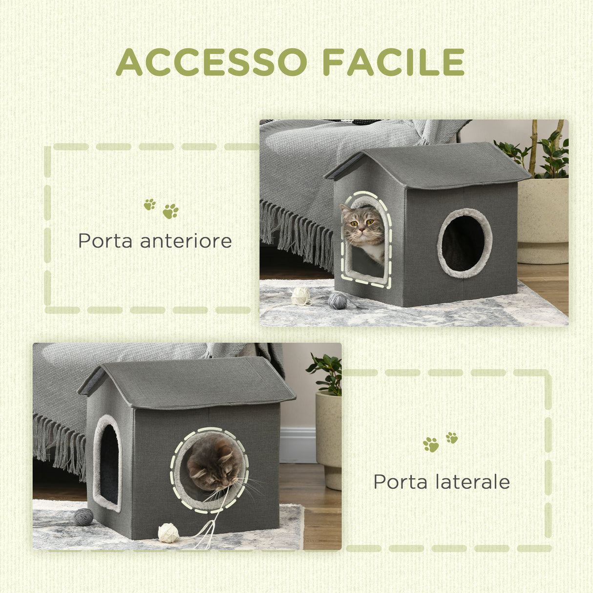 easycomfort easycomfort casetta per gatti con cuscini lavabili 2 entrate 39x43 5x40 5cm grigio