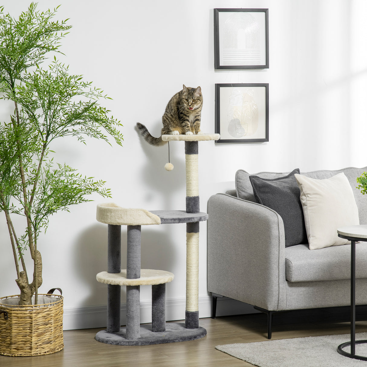 easycomfort albero tiragraffi per gatti a 3 livelli con pali in sisal e altezza 105cm grigio
