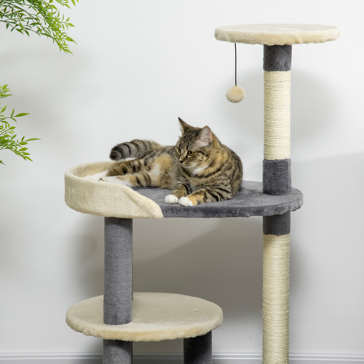 easycomfort albero tiragraffi per gatti a 3 livelli con pali in sisal e altezza 105cm grigio