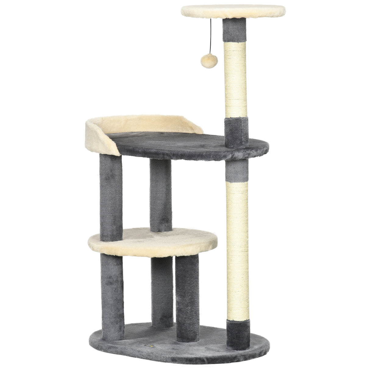 easycomfort albero tiragraffi per gatti a 3 livelli con pali in sisal e altezza 105cm grigio