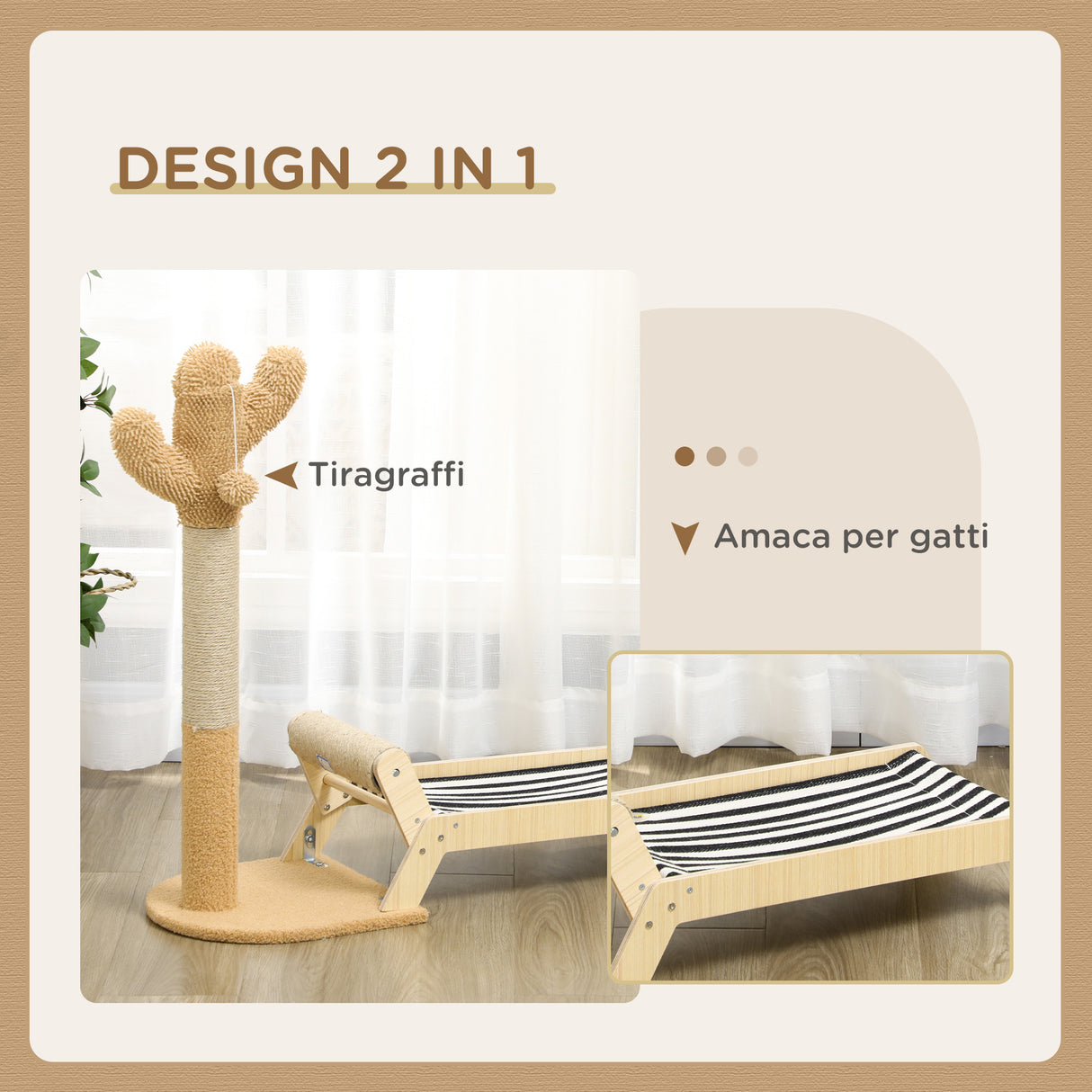 easycomfort amaca per gatti con tiragraffi per gatti a forma di cactus design 2 in 1 per interni 88.5x31.5x76.5 cm