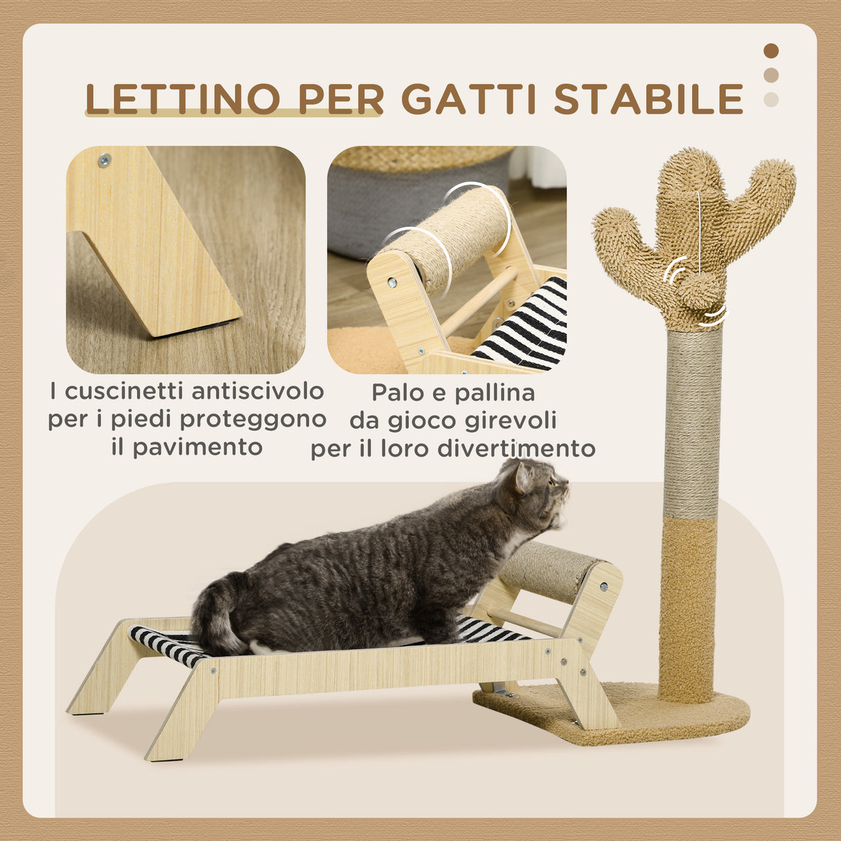 easycomfort amaca per gatti con tiragraffi per gatti a forma di cactus design 2 in 1 per interni 88.5x31.5x76.5 cm