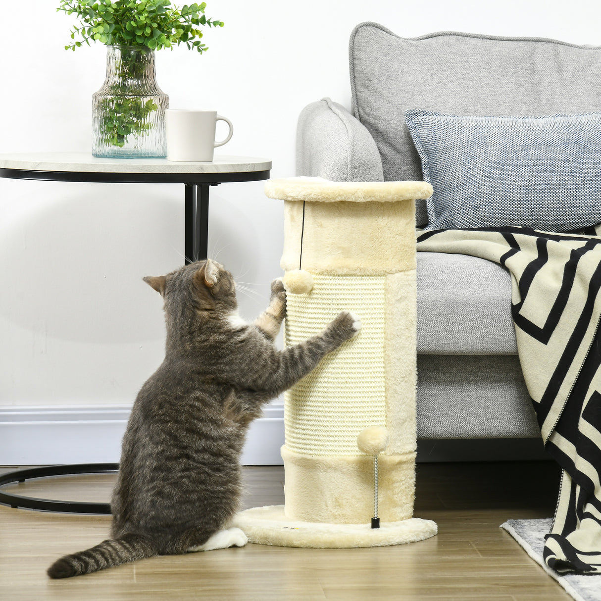 easycomfort albero tiragraffi per gatti fino 5kg con 2 palline in sisal e peluche 34x25.5x58cm beige