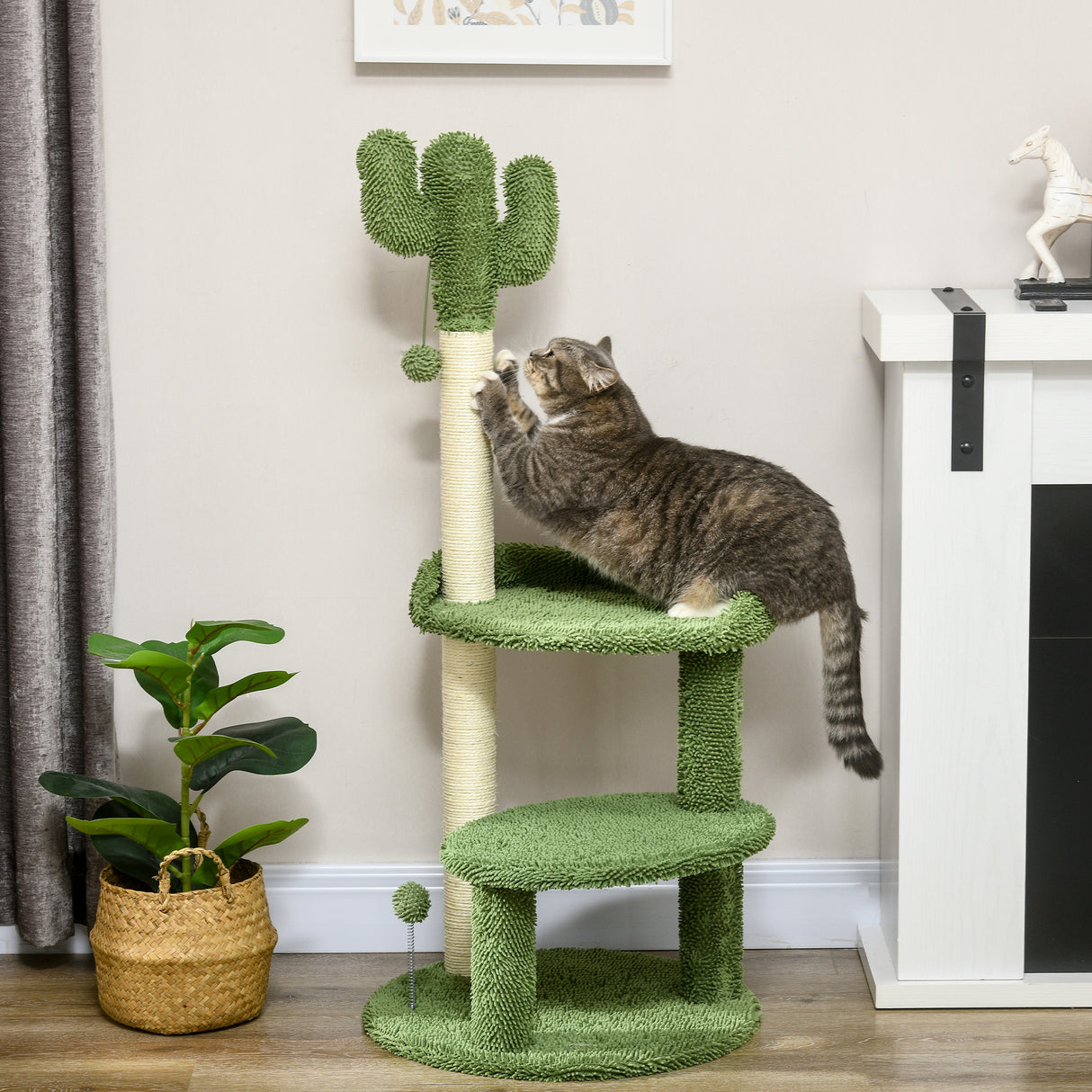 easycomfort easycomfort albero per gatti a forma di cactus con tiragraffi e 2 palline da gioco 35x31x55 5 cm verde e bianco