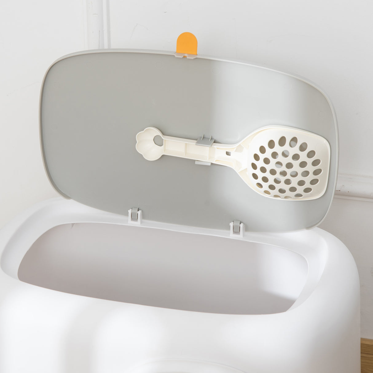 easycomfort lettiera per gatti apribile in pp con paletta e coperchio inclusi 55x40x39cm bianca e grigia