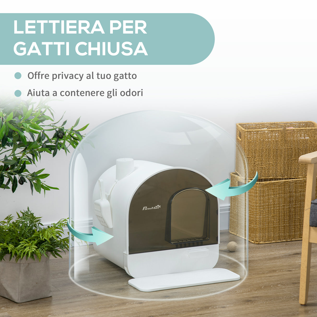 easycomfort lettiera per gatti chiusa con filtri paletta e vassoio removibile struttura in pp 43x44x47 cm bianca e nera