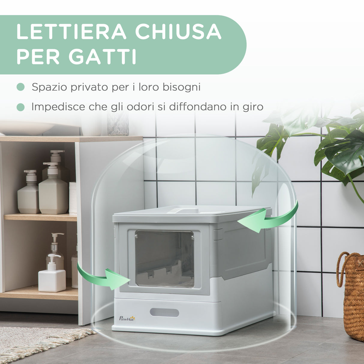 easycomfort lettiera per gatti chiusa in pp a 2 porte con paletta e vassoio estraibile 47.5x35.5x36.7 cm