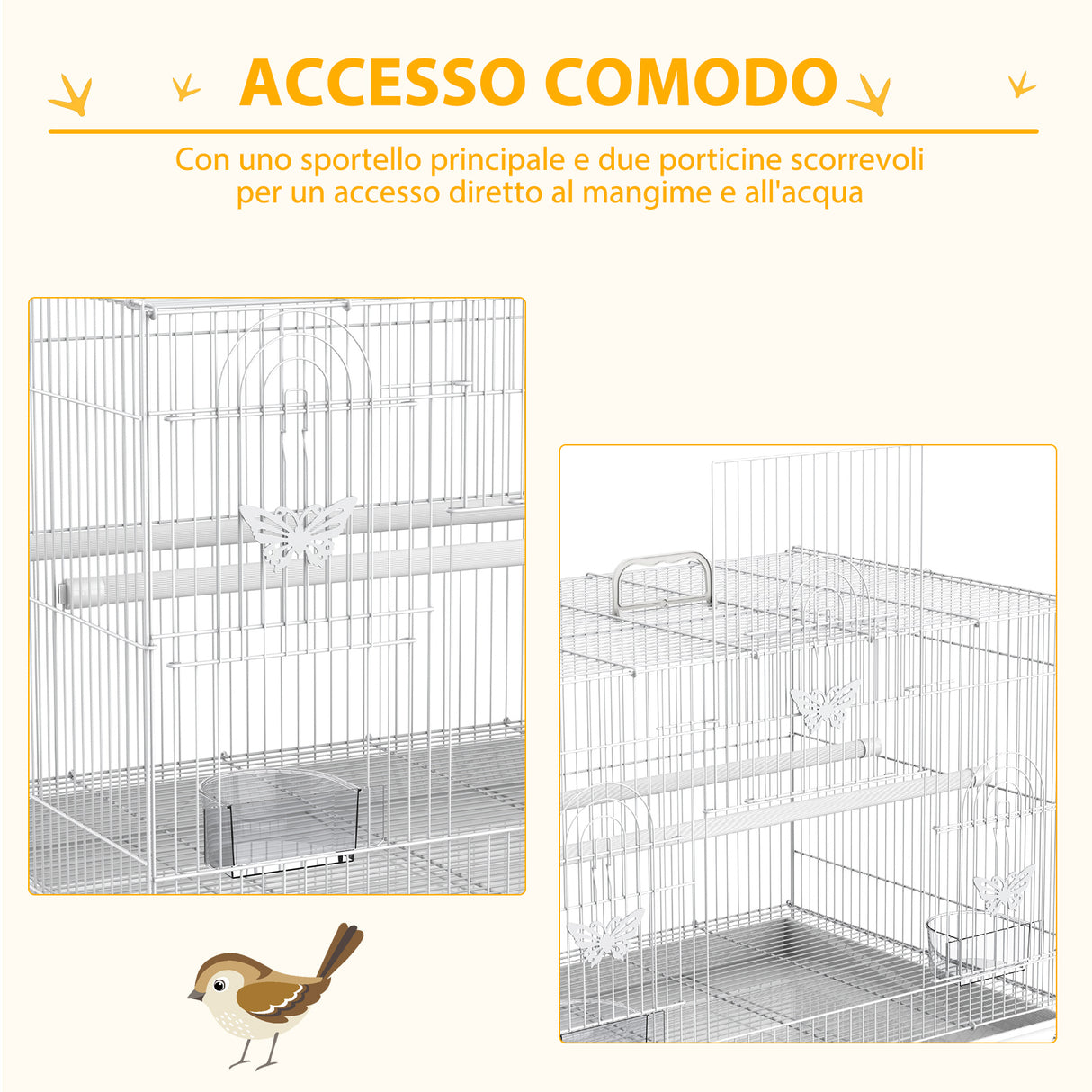 easycomfort easycomfort gabbia per uccelli in metallo con posatoi ciotole per cibo e maniglia 60x41x41cm