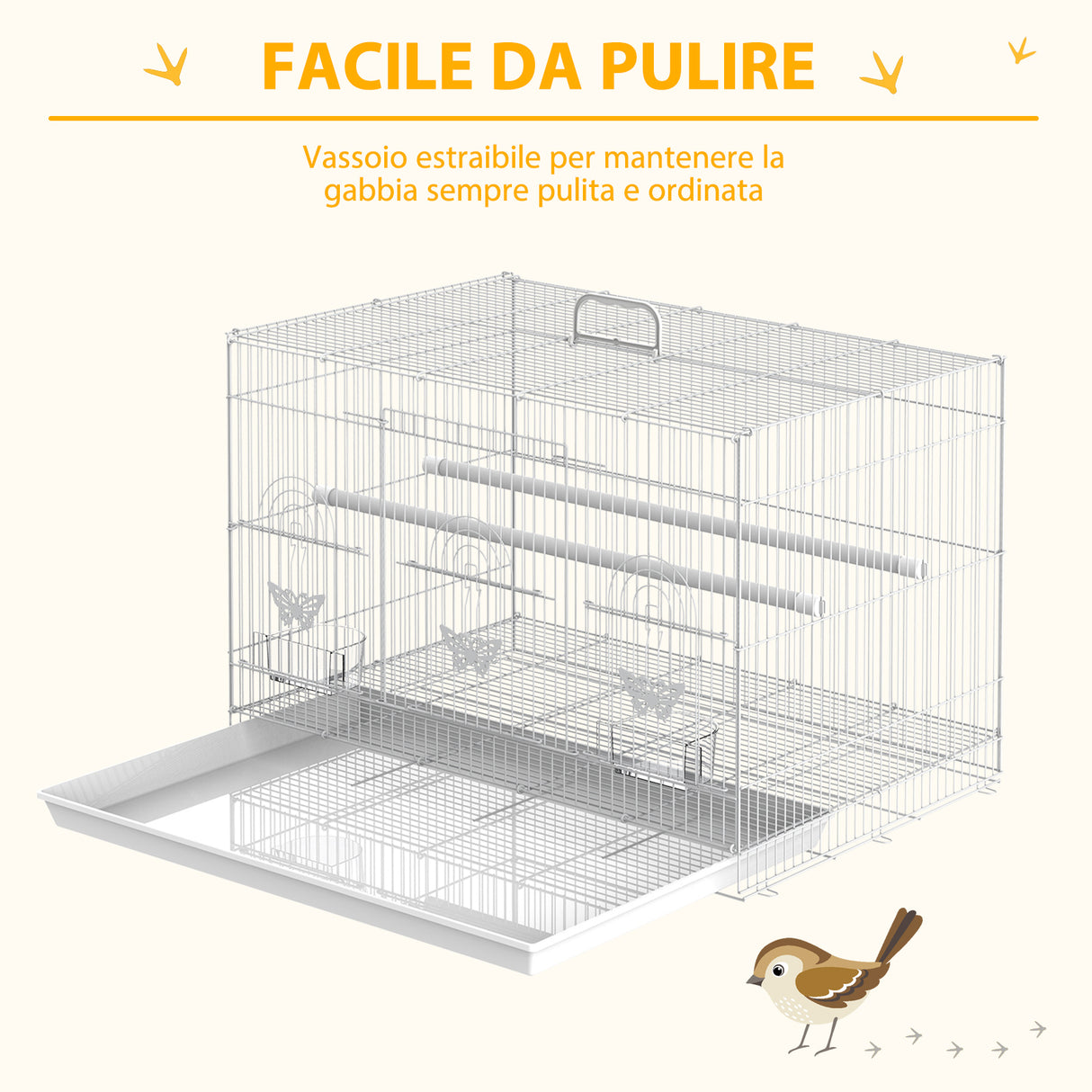 easycomfort easycomfort gabbia per uccelli in metallo con posatoi ciotole per cibo e maniglia 60x41x41cm