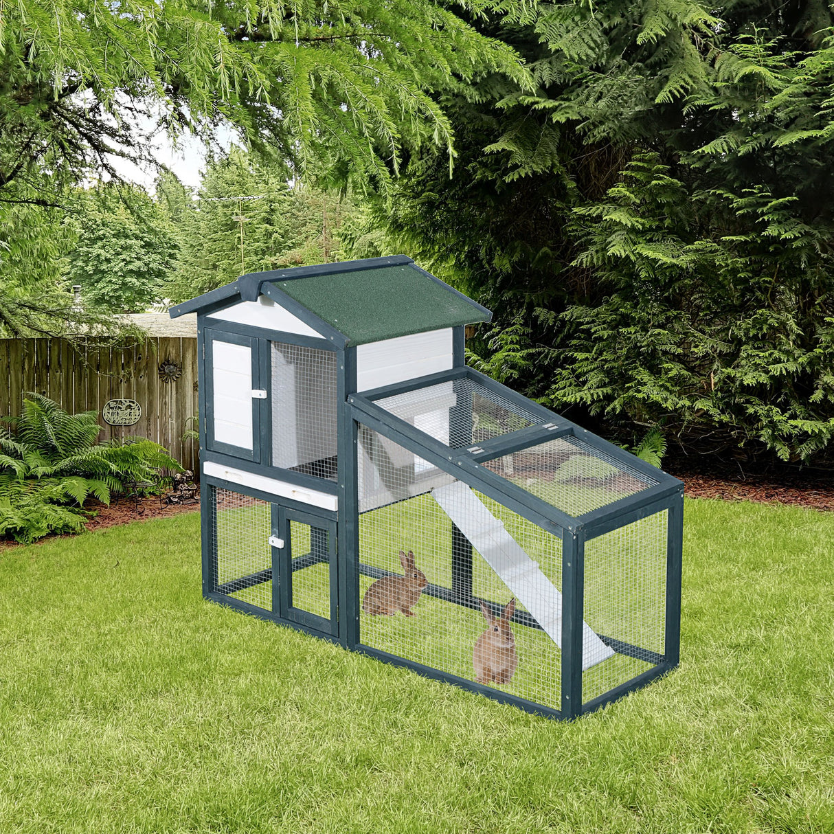 easycomfort easycomfort gabbia per conigli animali in legno di abete doppia porta 140x65x100cm