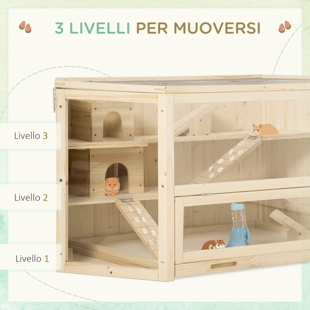 easycomfort casetta per criceti in legno a 3 livelli casa per criceti e piccoli roditori con tetto apribile e parete trasparente 115x60x55cm