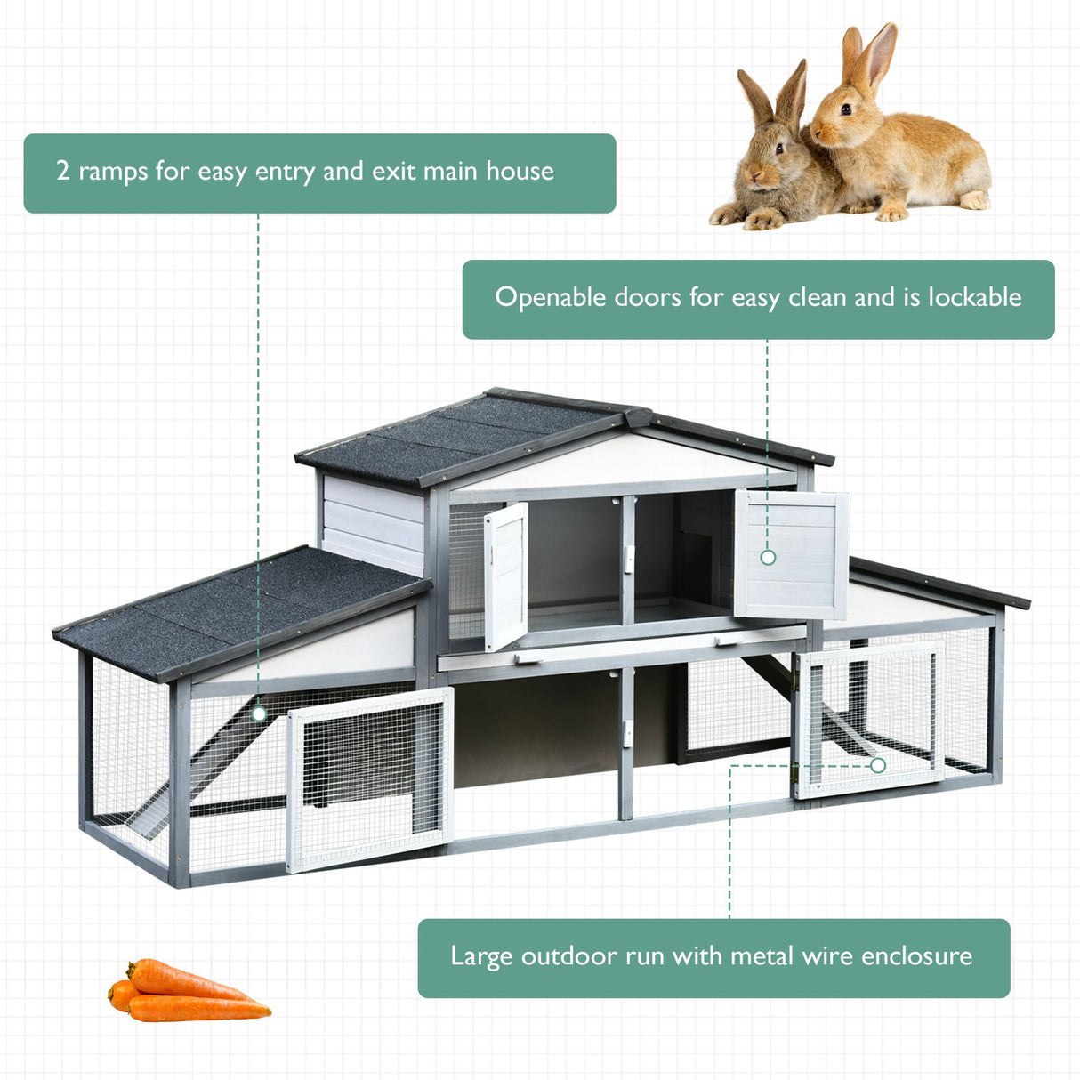 easycomfort easycomfort conigliera da esterno in legno gabbia per 2 3 conigli o roditori bianca