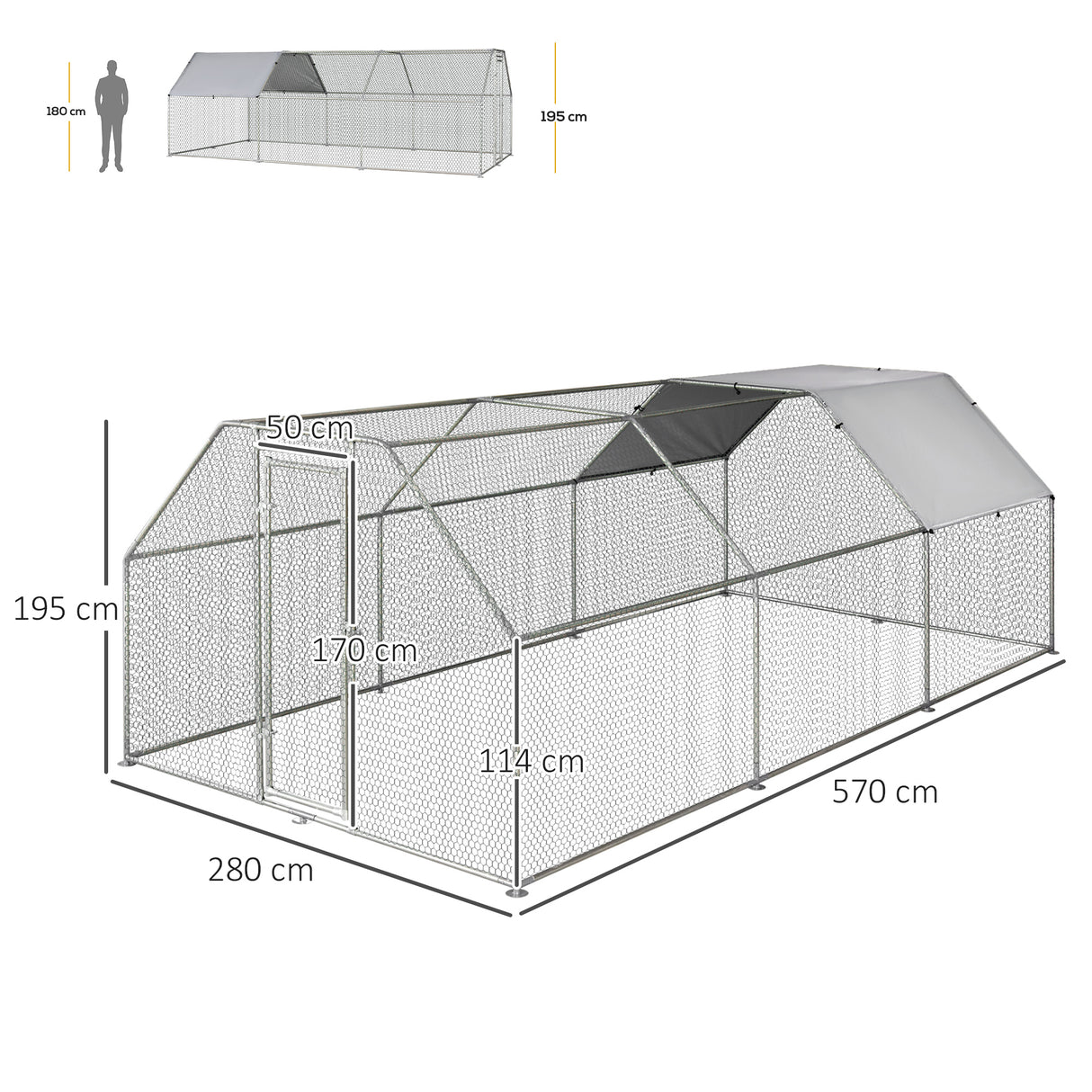 easycomfort easycomfortrecinto gabbia per galline in metallo galvanizzato impermeabile pollaio con porta e copertura oxford 280x570x195cm