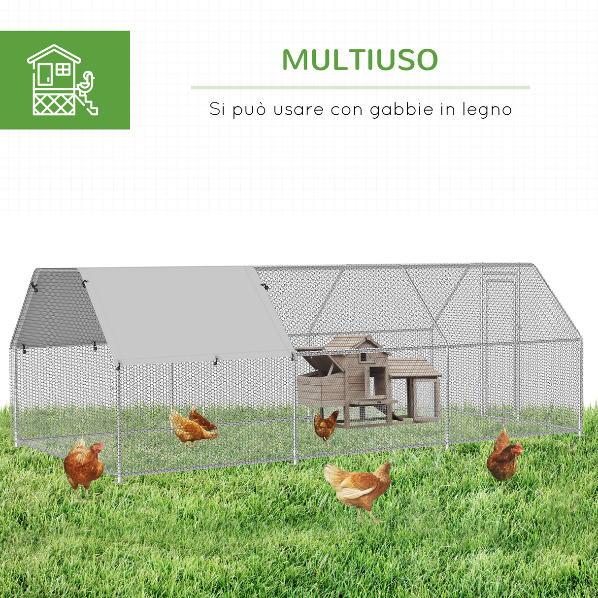 easycomfort easycomfortrecinto gabbia per galline in metallo galvanizzato impermeabile pollaio con porta e copertura oxford 280x570x195cm