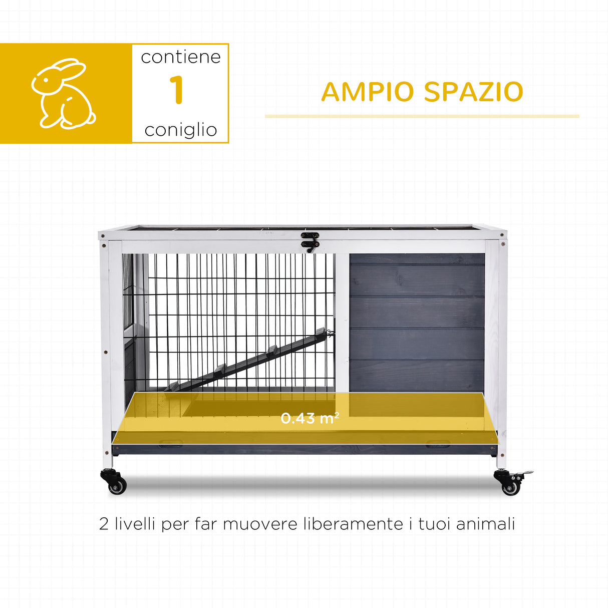 easycomfort easycomfort gabbia per conigli e porcellini d india 4 ruote casetta e rampa legno