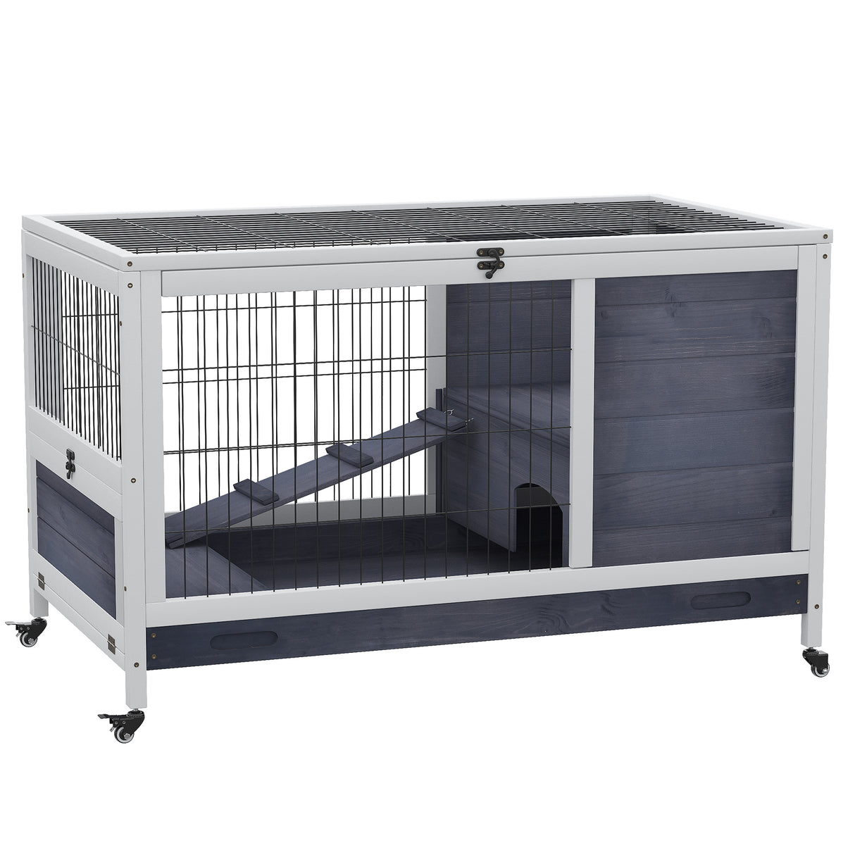 easycomfort easycomfort gabbia per conigli e porcellini d india 4 ruote casetta e rampa legno