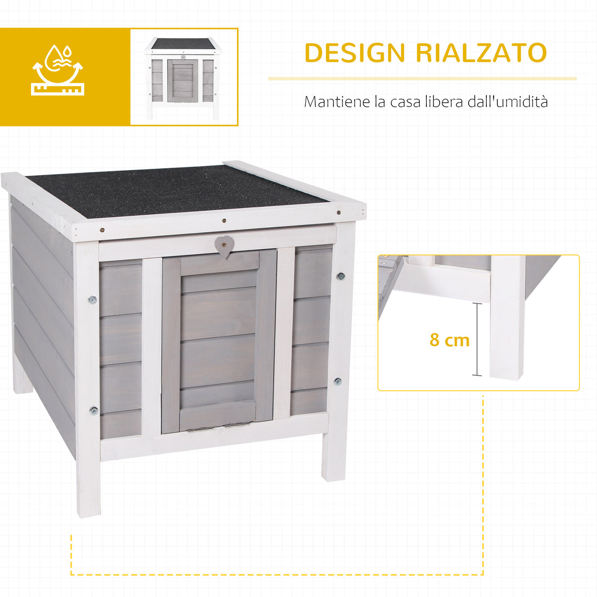 easycomfort gabbia per conigli in legno da esterno con tetto in asfalto e rampa antiscivolo 42x51x43cm grigia
