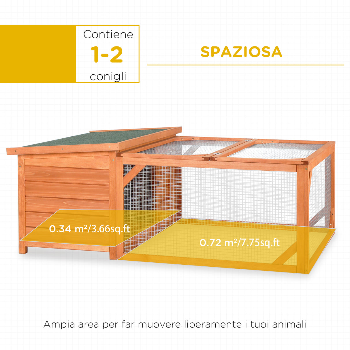 easycomfort conigliera da esterno e interno in legno con casetta e area aperta recintata 125.5x100x49cm arancione