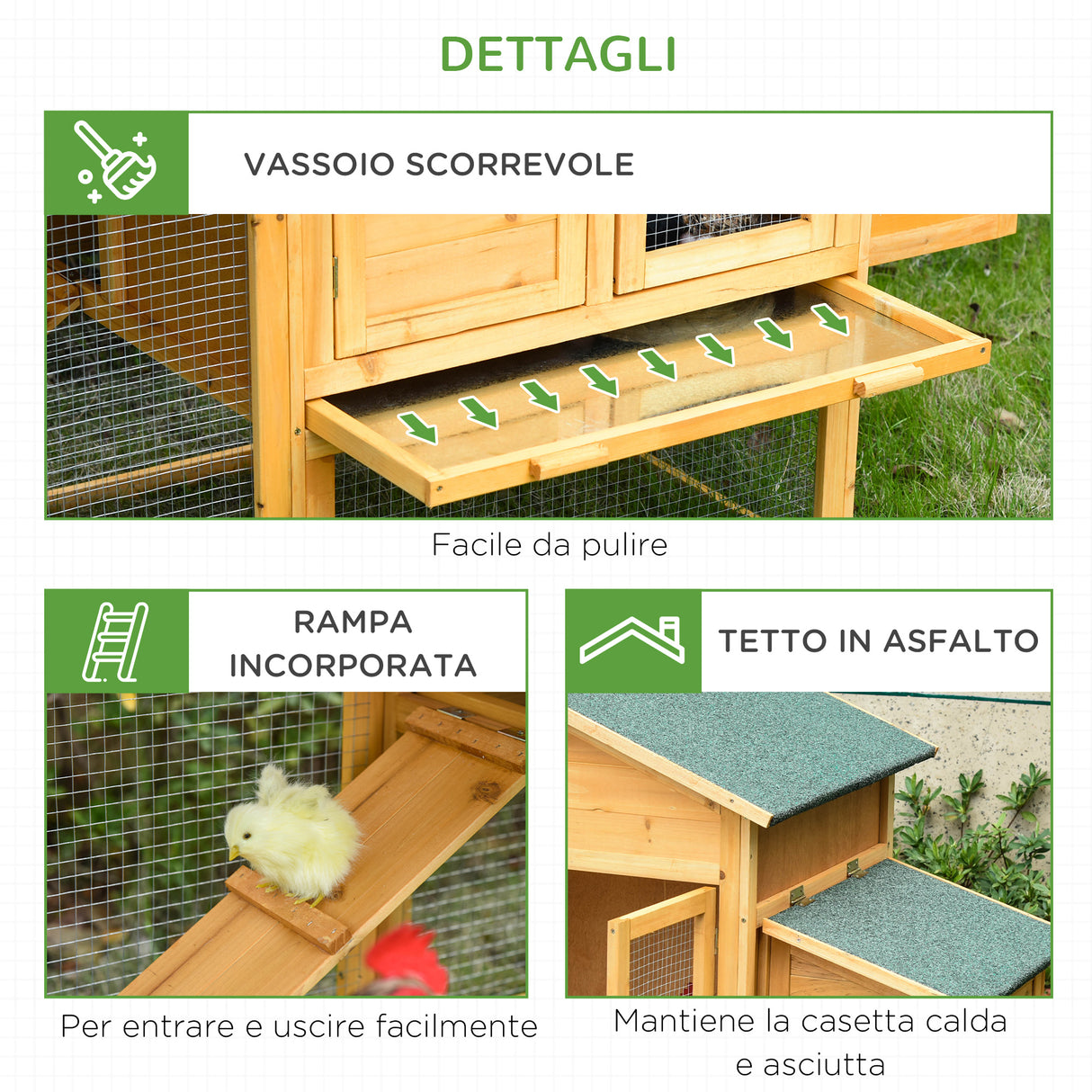 easycomfort easycomfort gabbia per galline con casetta e area aperta nido con tetto apribile e rete metallica pollaio in legno giallo 168x75x103cm