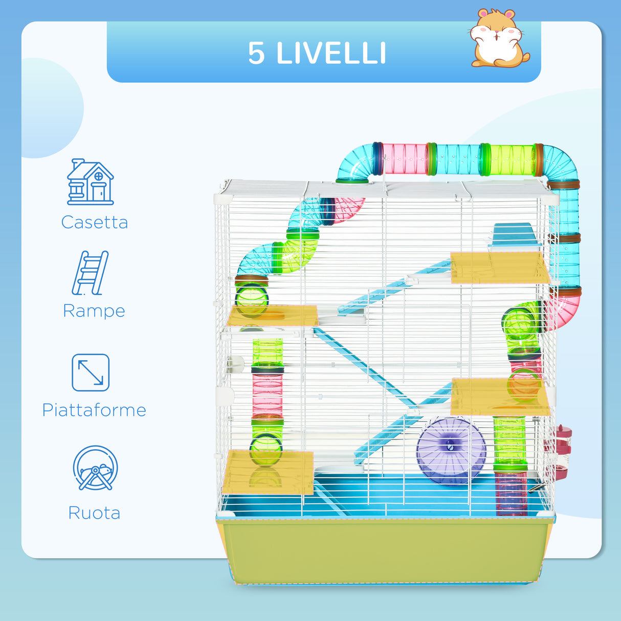 easycomfort gabbia per criceti a 5 livelli con tubi casetta serbatoio dell acqua e ruota 59x36x69cm