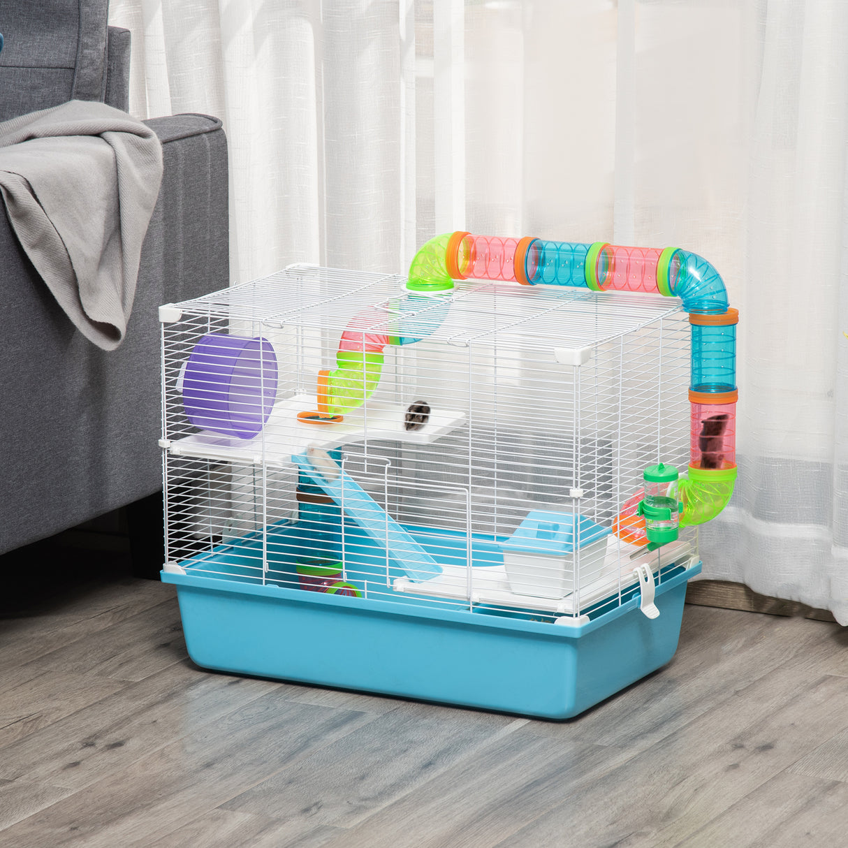 easycomfort gabbia per criceti a 3 livelli con tubi casetta serbatoio dell acqua e ruota 59x36x47cm