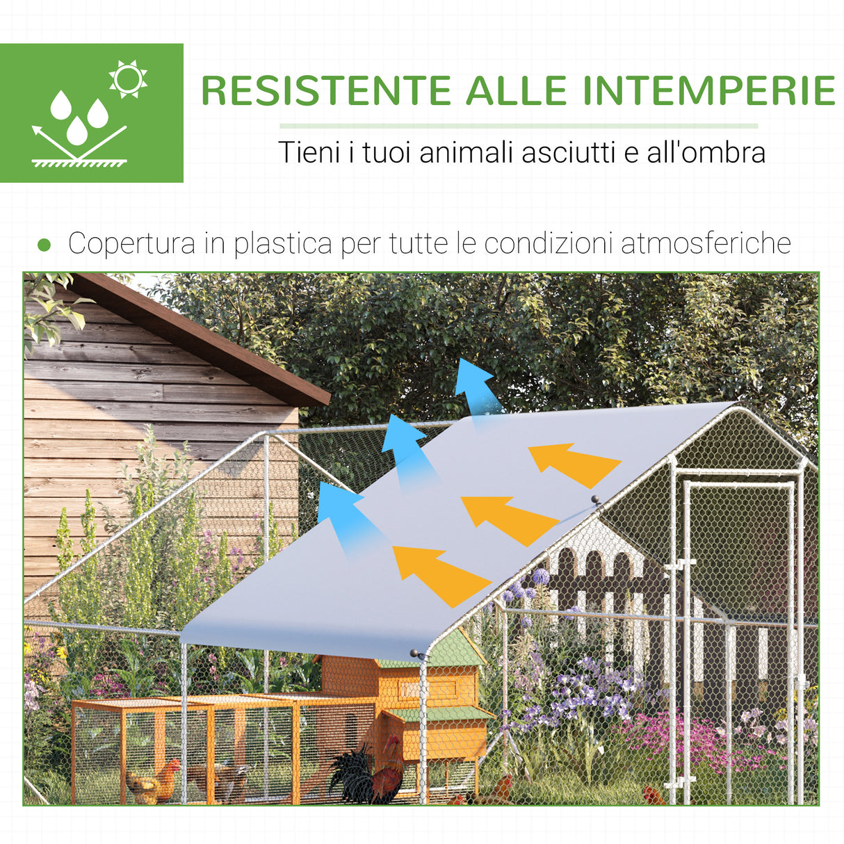 easycomfort easycomfort pollaio da giardino con telaio zincato copertura impermeabile e rete esagonale 3x4x2 m argento