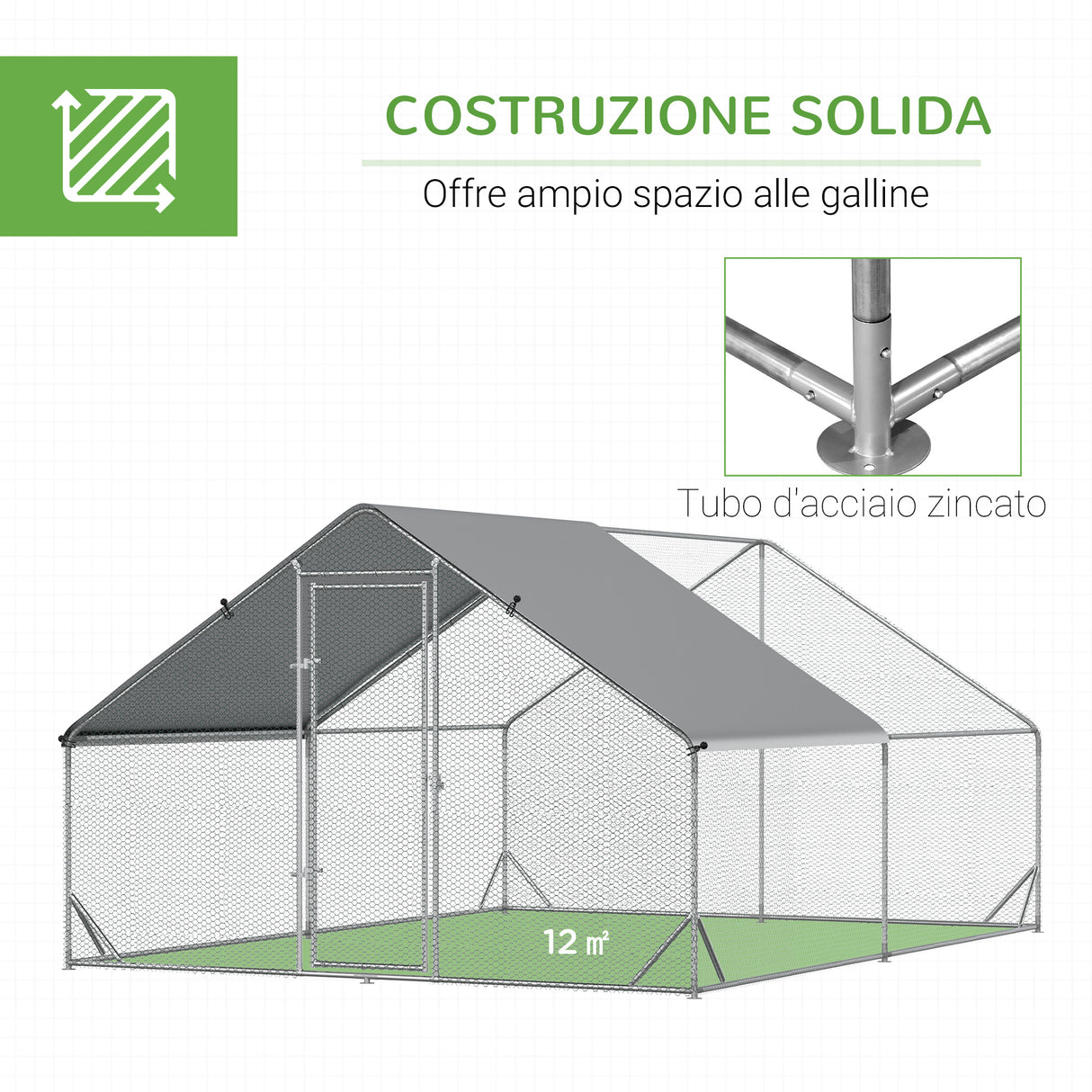 easycomfort easycomfort pollaio da giardino con telaio zincato copertura impermeabile e rete esagonale 3x4x2 m argento