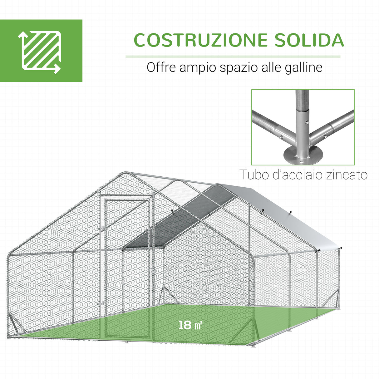 easycomfort easycomfort pollaio da giardino con telaio zincato copertura impermeabile e rete esagonale 3x6x2m argento