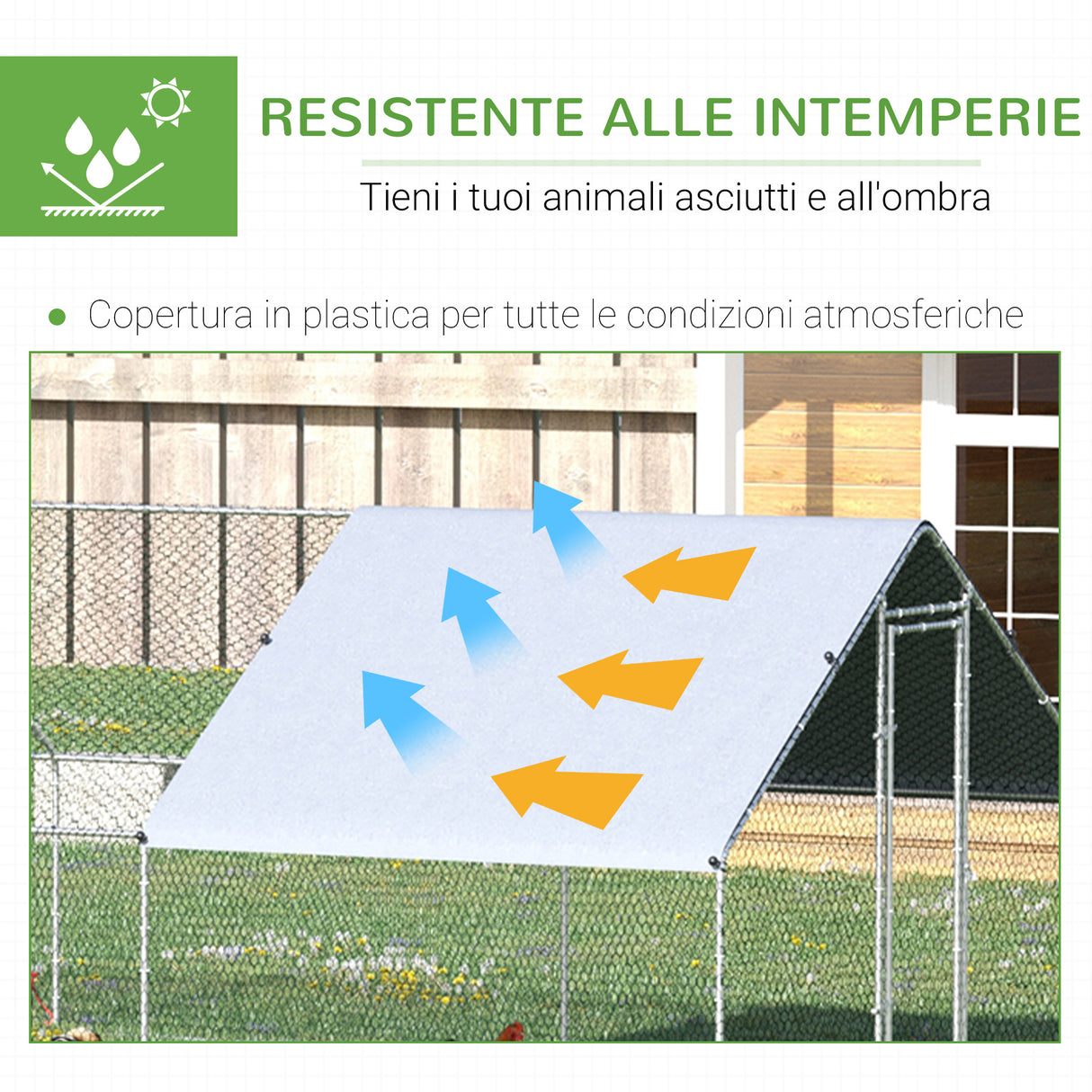 easycomfort pollaio da giardino con telaio zincato copertura impermeabile e rete esagonale 3x8x2m argento