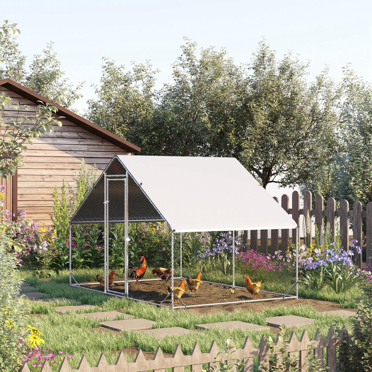 easycomfort pollaio da giardino con telaio zincato copertura impermeabile e rete esagonale 3x2x2m argento