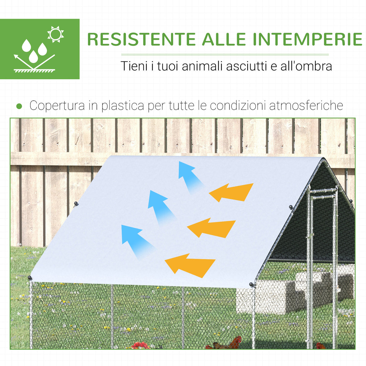 easycomfort pollaio da giardino con telaio zincato copertura impermeabile e rete esagonale 3x2x2m argento