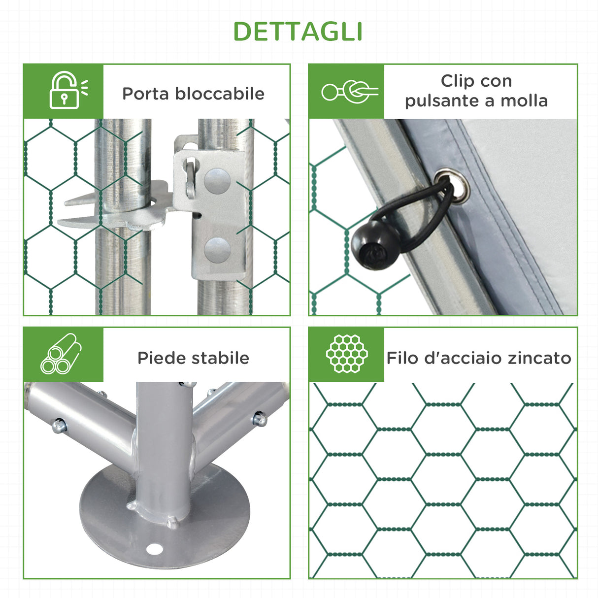 easycomfort recinto per galline da esterno in acciaio con telo di copertura in pe anti uv 570x280cm