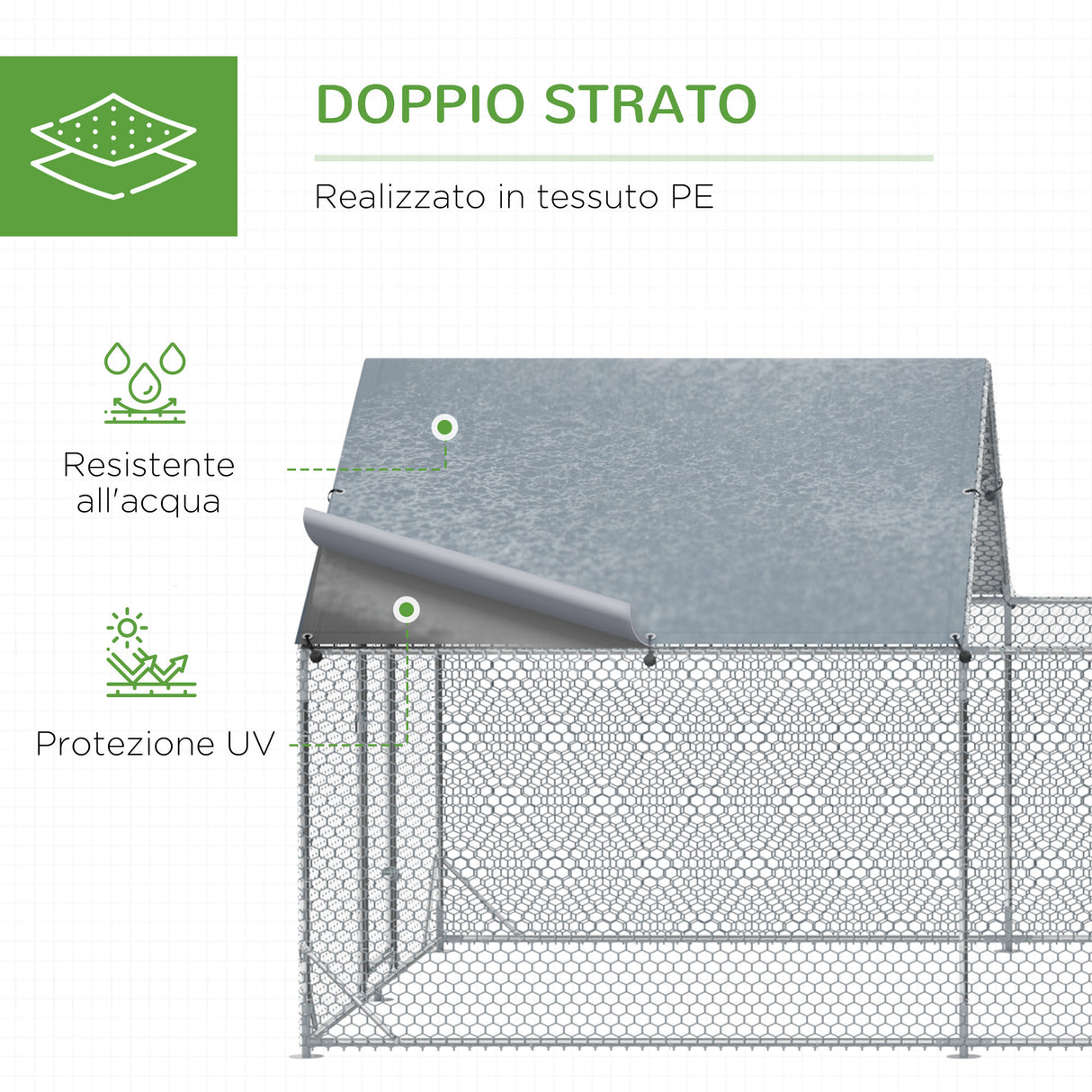 easycomfort pollaio da giardino per 15 18 galline in acciaio zincato e pe con tettoia e serratura 600x300x195 cm