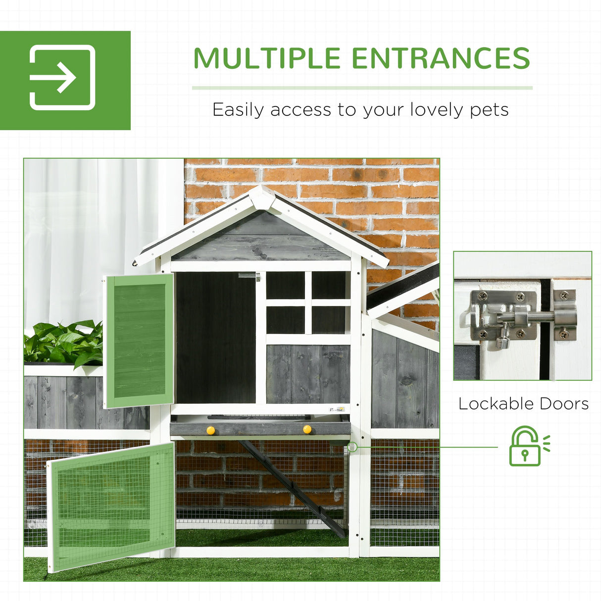 easycomfort pollaio prefabbricato in legno con area aperta casetta e nido 161.5x62.5x115cm grigio